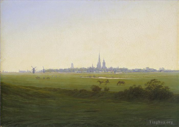 Caspar David Friedrich Peinture à l'huile - Prairies près de Greifswald