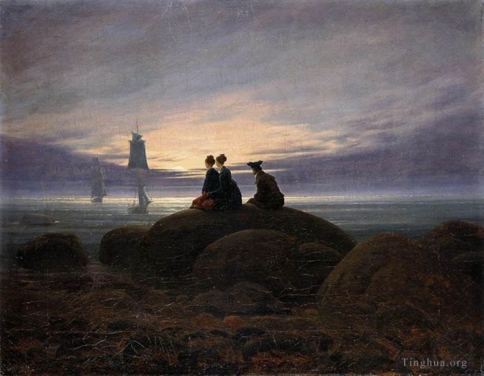 Caspar David Friedrich Peinture à l'huile - Lever de lune au bord de la mer 1822