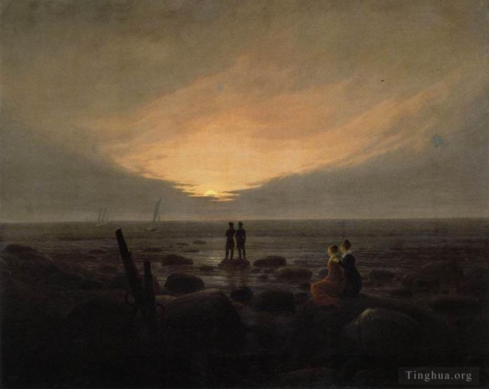 Caspar David Friedrich Peinture à l'huile - Lever de lune au bord de la mer