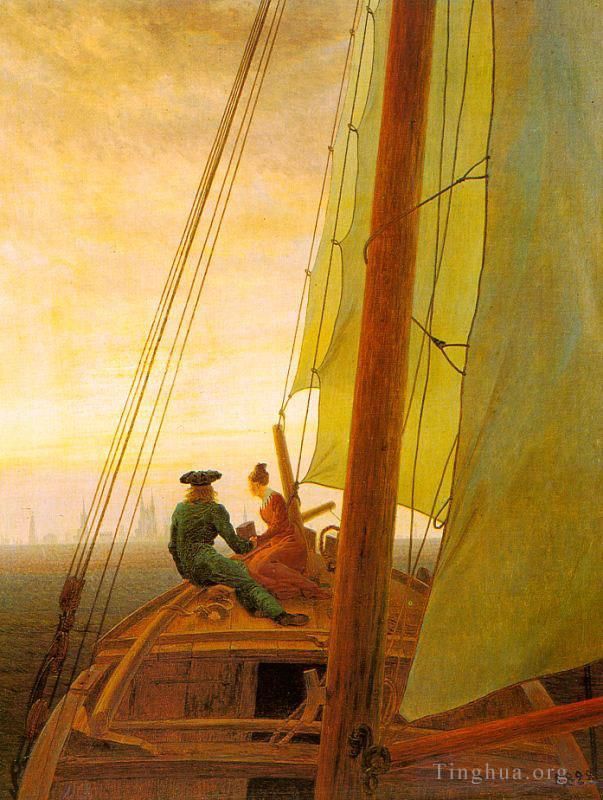 Caspar David Friedrich Peinture à l'huile - À bord d'un voilier Bateau romantique