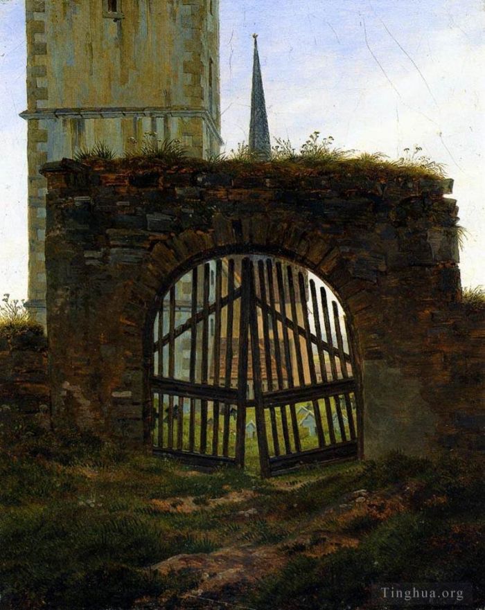 Caspar David Friedrich Peinture à l'huile - La porte du cimetière