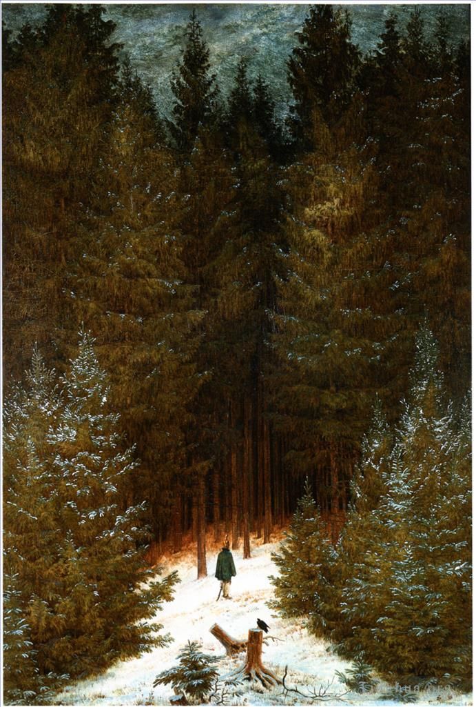 Caspar David Friedrich Peinture à l'huile - Le Chasseaur dans la forêt