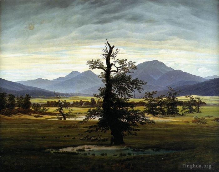 Caspar David Friedrich Peinture à l'huile - Paysage De Village Dans La Lumière Du Matin