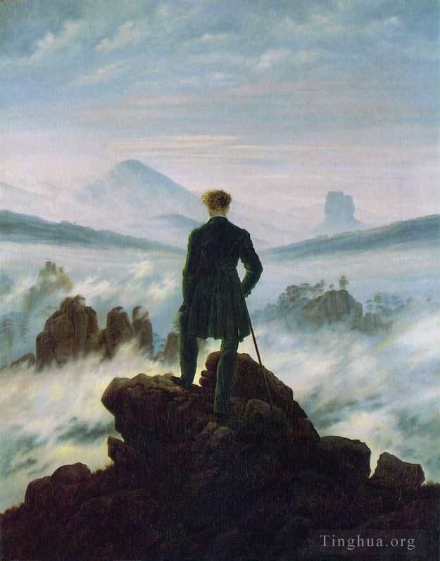 Caspar David Friedrich Peinture à l'huile - Promeneur au-dessus de la mer de brouillard HSE