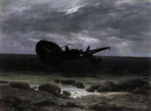 Caspar David Friedrich œuvres - Épave au clair de lune bateau romantique
