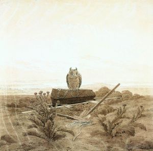 Caspar David Friedrich œuvres - Paysage avec cercueil grave et hibou