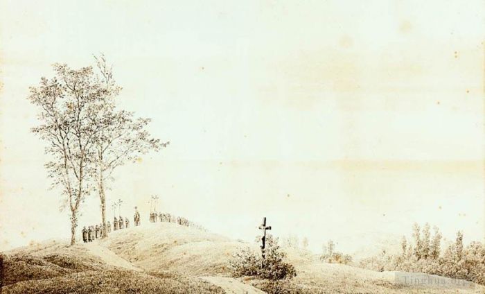 Caspar David Friedrich Types de peintures - Pèlerinage au coucher du soleil