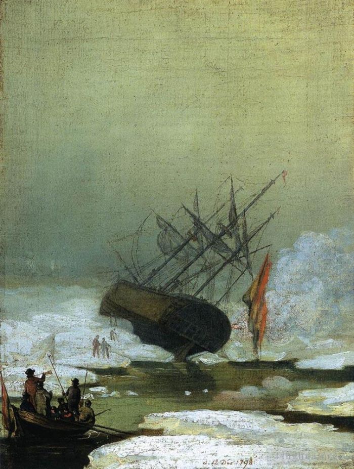 Caspar David Friedrich Types de peintures - Épave au bord de la mer Bateau romantique