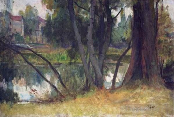 Charles-Amable Lenoir Peinture à l'huile - Paysage près de sa maison de Fouras
