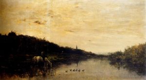Charles-François Daubigny œuvres - Chevaux Au Bord De L'Oise