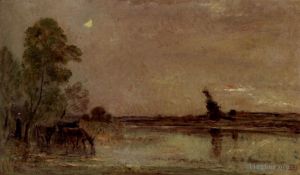 Charles-François Daubigny œuvres - L'Abreuvoir Effet De Lune
