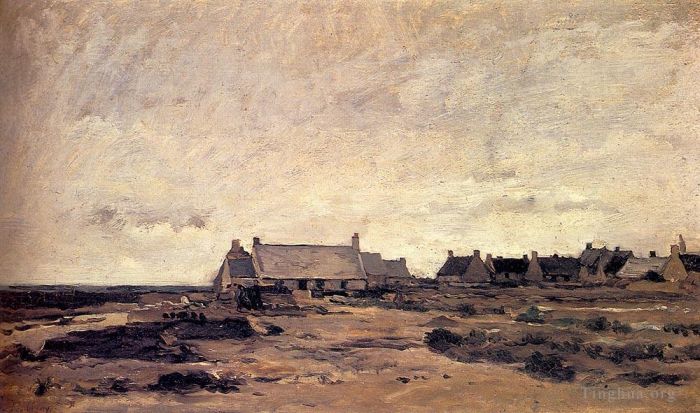 Charles-François Daubigny Peinture à l'huile - Le Village De Kerity En Bretagne