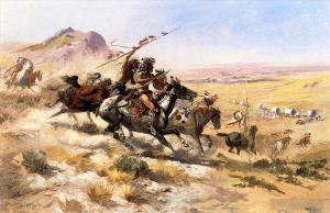 Charles Marion Russell œuvres - Attaque d'un wagon