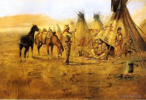 Charles Marion Russell œuvres - Négociation de cowboys pour un cow-boy indien