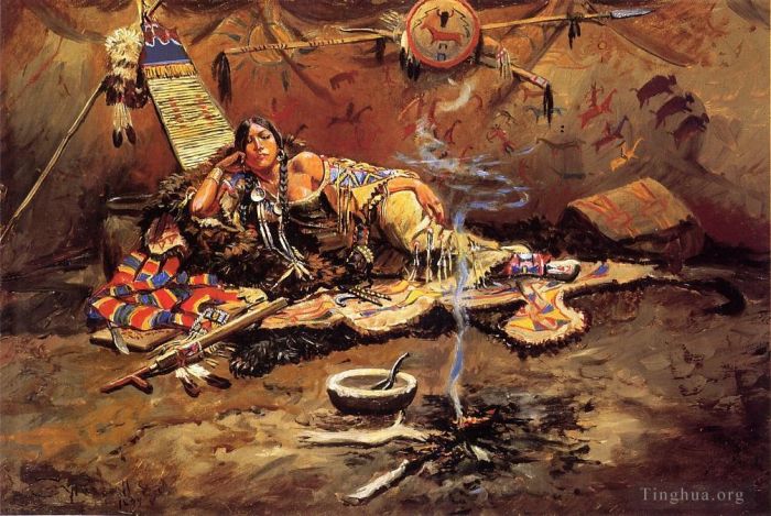 Charles Marion Russell Peinture à l'huile - En attente et fou