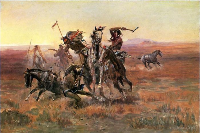 Charles Marion Russell Peinture à l'huile - Quand les Pieds-Noirs et les Sioux se rencontrent