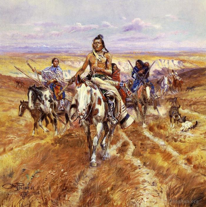 Charles Marion Russell Peinture à l'huile - Quand les plaines lui appartenaient