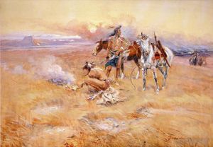 Charles Marion Russell œuvres - Pieds-Noirs Burning Crow Buffalo Range