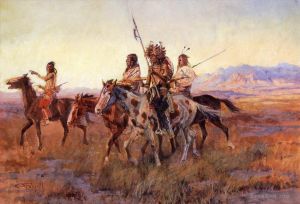 Charles Marion Russell œuvres - Quatre Indiens à cheval 1914