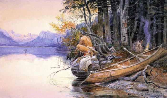 Charles Marion Russell Types de peintures - Camp indien Lake McDonald