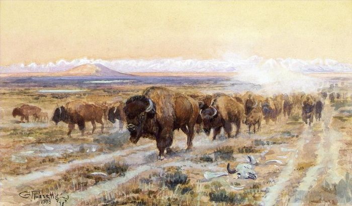Charles Marion Russell Types de peintures - Les bovins du Bison Trail