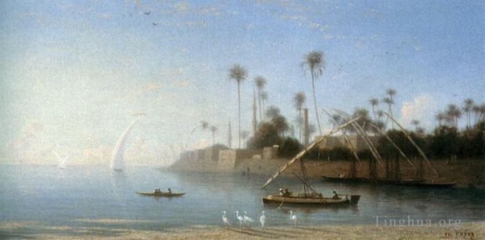 Charles-Théodore Frère Peinture à l'huile - Une vue de Beni Souef Egypte