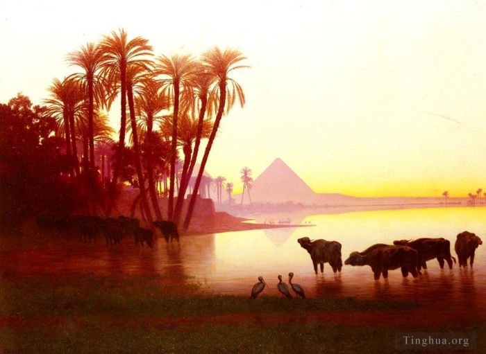 Charles-Théodore Frère Peinture à l'huile - Paysage le long du Nil Charles Théodore Frère