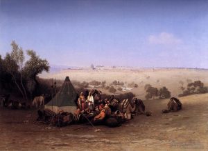 Charles-Théodore Frère œuvres - Un campement arabe sur le mont des Oliviers avec Jérusalem au-delà