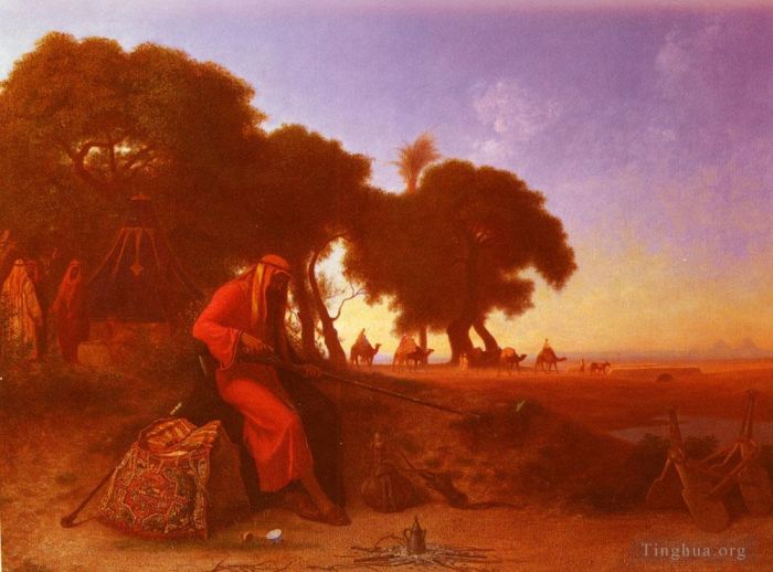 Charles-Théodore Frère Peinture à l'huile - Un campement arabe