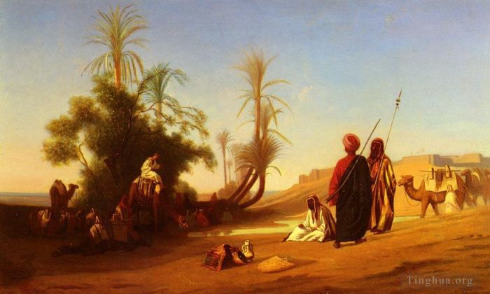 Charles-Théodore Frère Peinture à l'huile - Arrêtez une LOasis