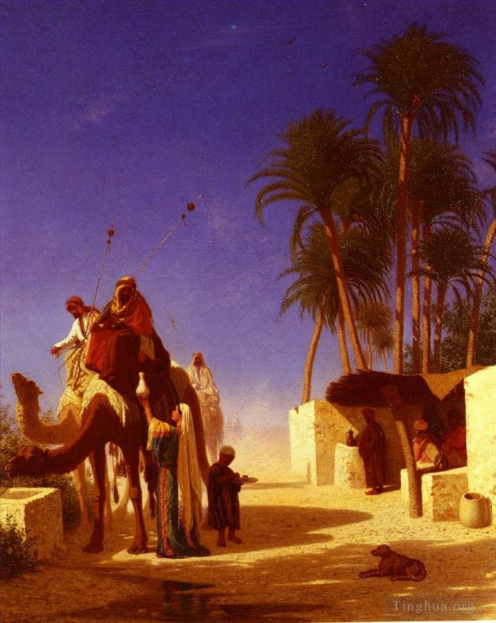 Charles-Théodore Frère Peinture à l'huile - Les Chameliers Buvant Le Thé