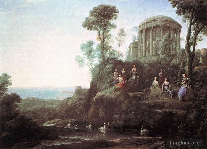 Claude Gellée Le Lorrain Peinture à l'huile - Apollon et les Muses sur le mont Hélion Parnasse