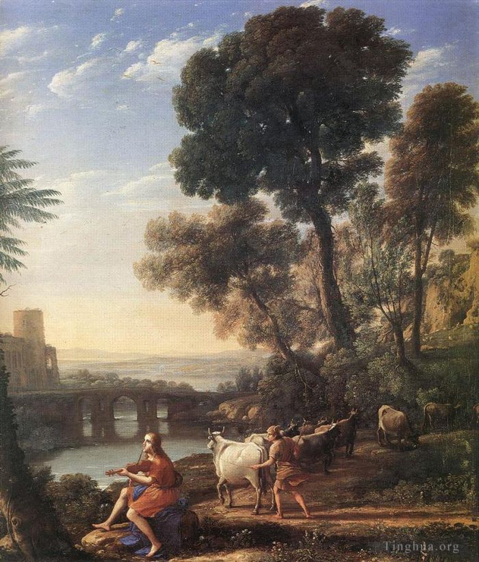 Claude Gellée Le Lorrain Peinture à l'huile - Paysage avec Apollon gardant les troupeaux d'Admète