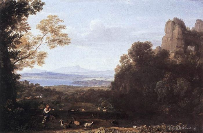 Claude Gellée Le Lorrain Peinture à l'huile - Paysage avec Apollon et Mercure