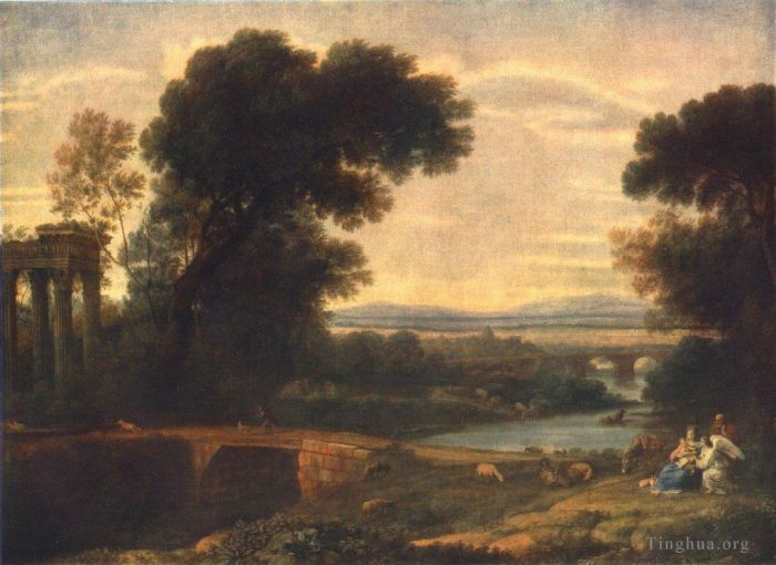 Claude Gellée Le Lorrain Peinture à l'huile - Paysage avec le repos pendant la fuite en Egypte 1666
