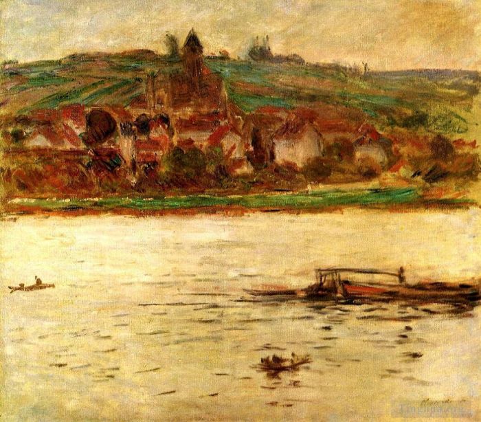 Claude Monet Peinture à l'huile - Péniche sur la Seine à Vertheuil