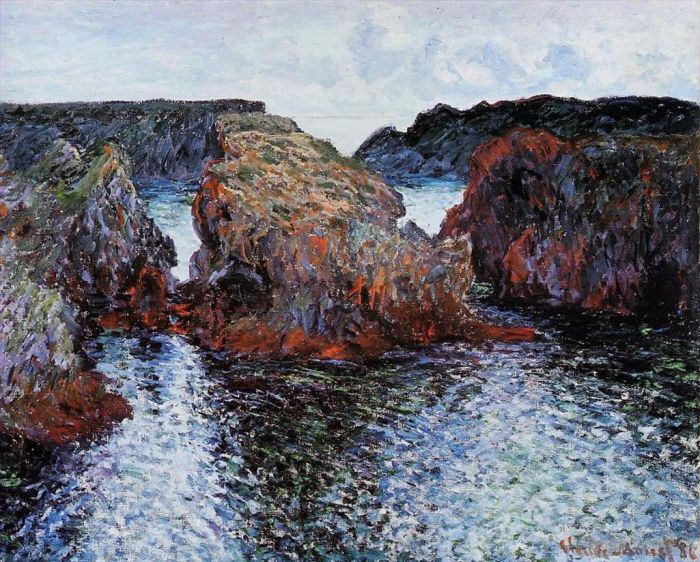 Claude Monet Peinture à l'huile - Rochers de BelleIle à PortGoulphar