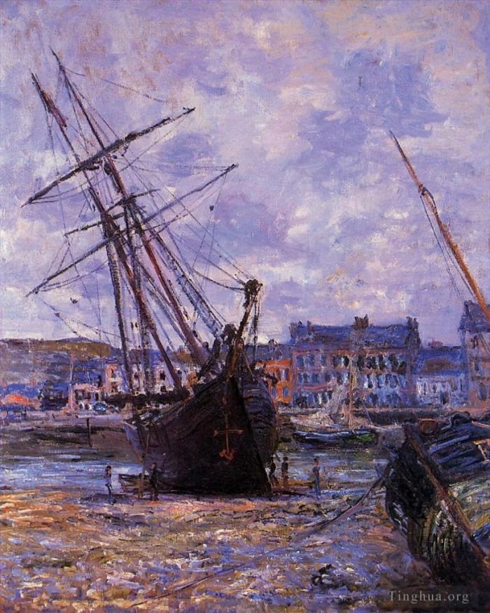 Claude Monet Peinture à l'huile - Bateaux couchés à marée basse à Facamp