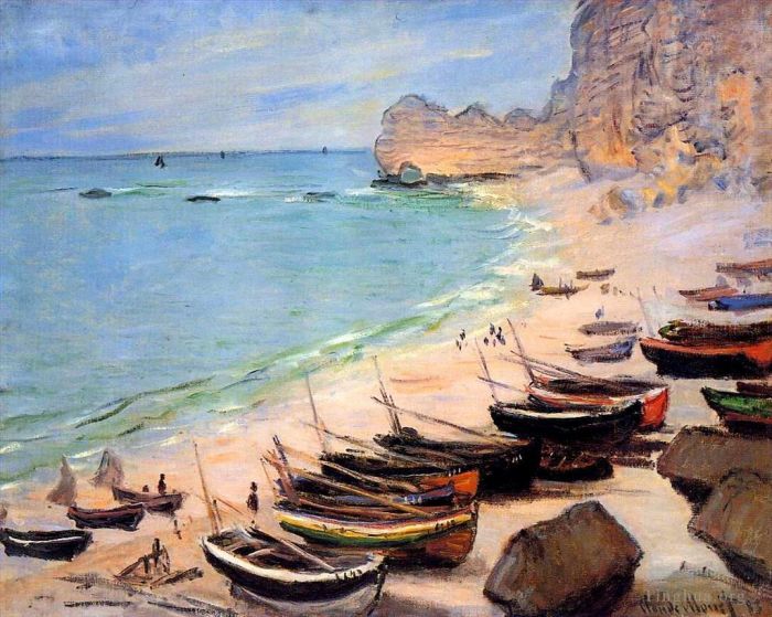 Claude Monet Peinture à l'huile - Bateaux sur la plage d'Etretat