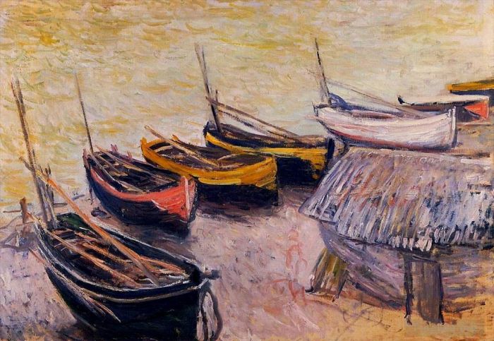 Claude Monet Peinture à l'huile - Bateaux sur la plage