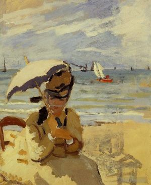 Claude Monet œuvres - Camille assise sur la plage de Trouville
