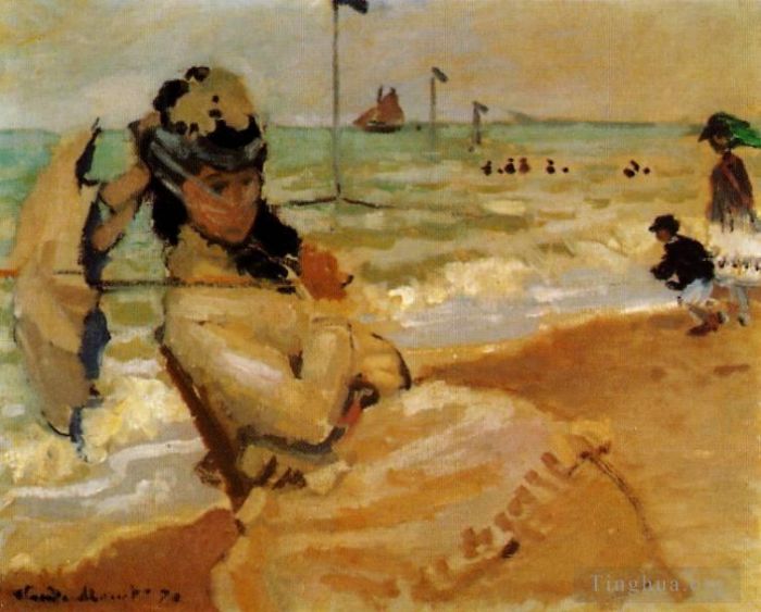 Claude Monet Peinture à l'huile - Camille sur la plage de Trouville