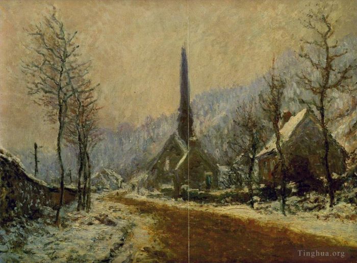 Claude Monet Peinture à l'huile - Église de Jeufosse Temps Enneigé