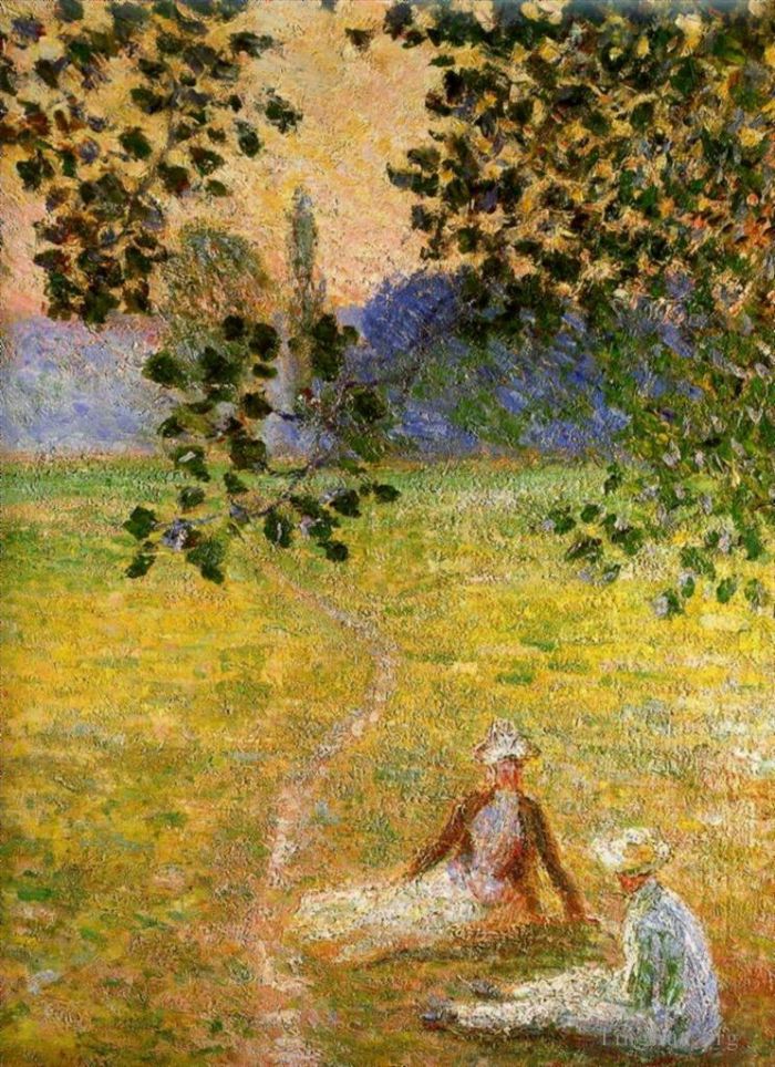 Claude Monet Peinture à l'huile - Soirée dans le pré à Giverny détail