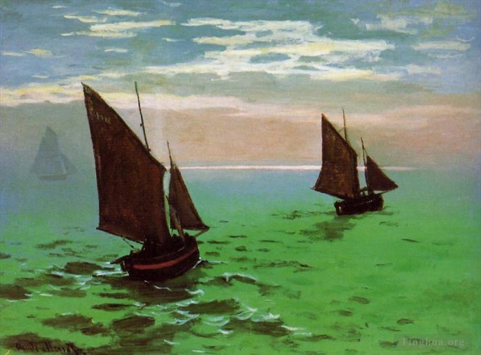 Claude Monet Peinture à l'huile - Bateaux de pêche en mer