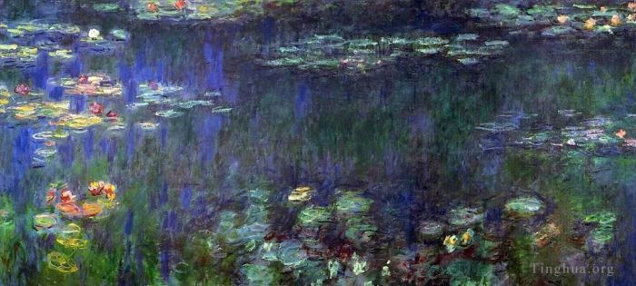 Claude Monet Peinture à l'huile - Réflexion verte moitié gauche