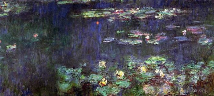 Claude Monet Peinture à l'huile - Réflexion verte moitié droite