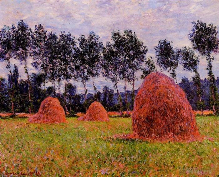 Claude Monet Peinture à l'huile - Meules de foin, jour couvert