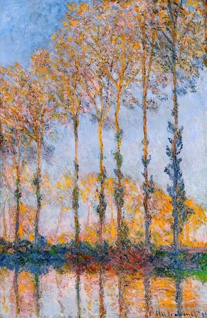 Claude Monet Peinture à l'huile - Peupliers Effet Blanc et Jaune