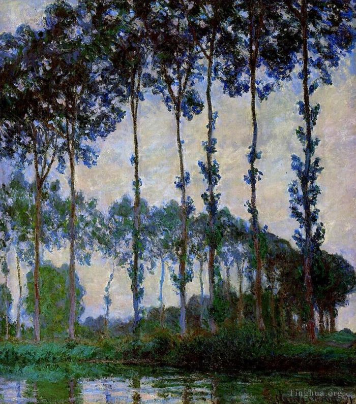 Claude Monet Peinture à l'huile - Peupliers au bord de la rivière Epte Temps couvert